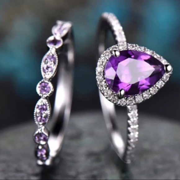 New sterling silver purple stone engagement rings - Picture 2 of 5